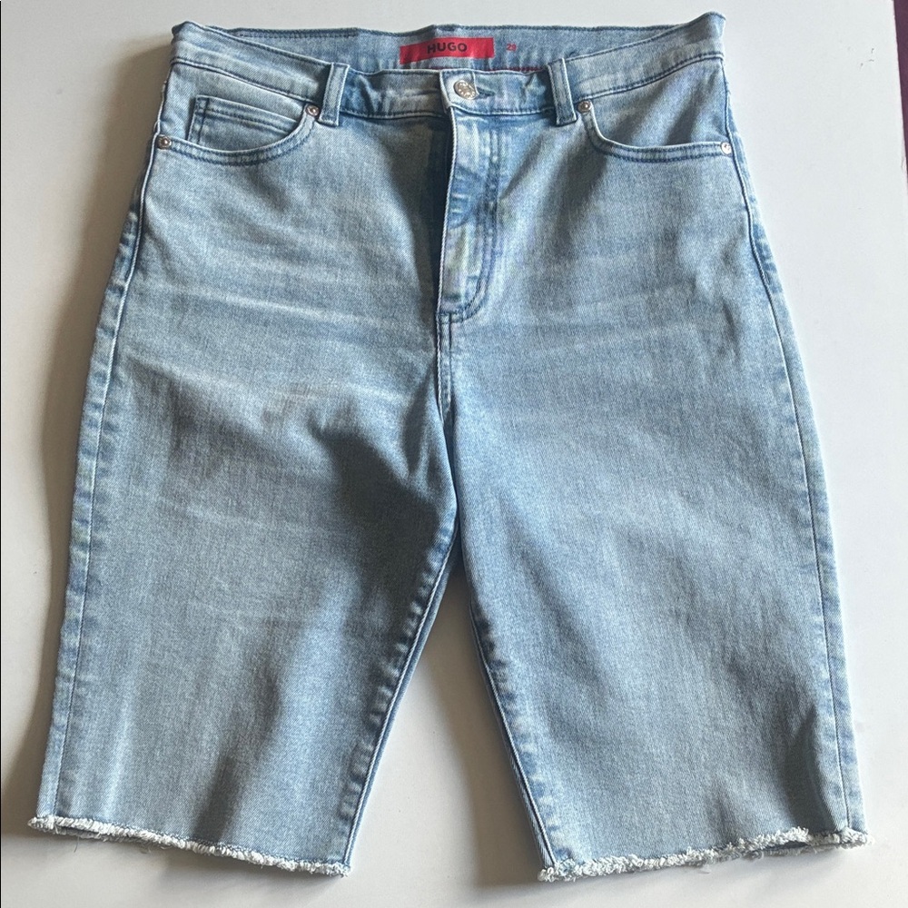 HUGO Light Blue Denim Cut-Off Shorts